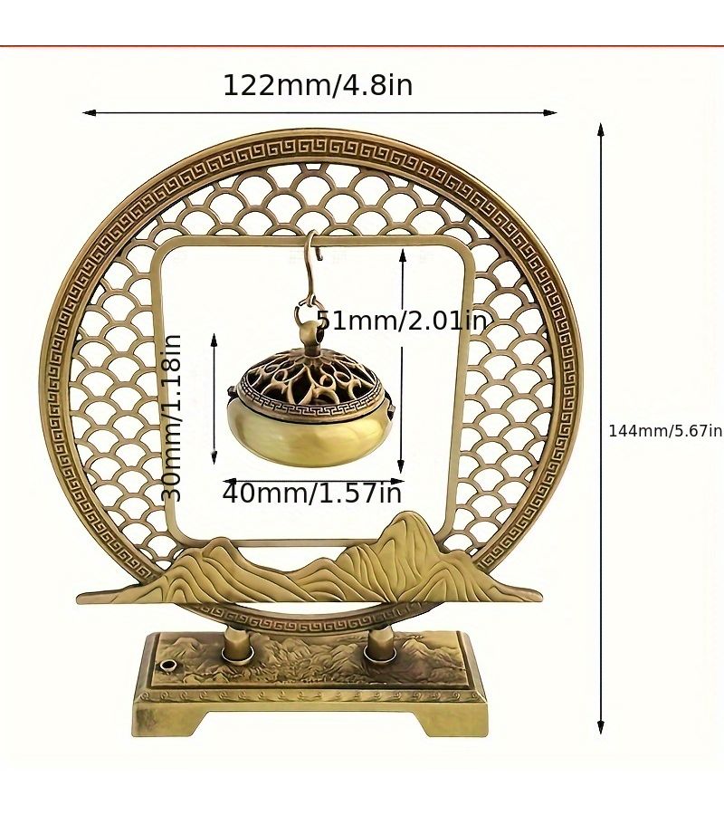 Small Incense Burner With Chains Zinc Alloy Chinese Hanging Holder Elegant Spiritual Home Decor For Living Room Office Temple Easy Installation Traditional Aesthetic - Image 3