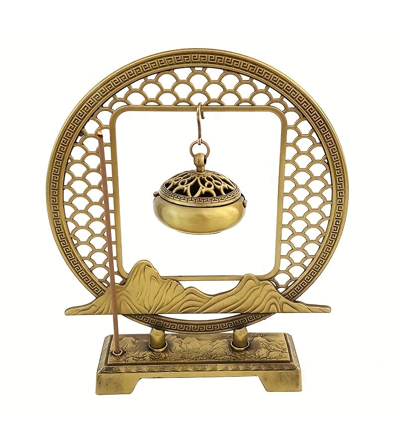Small Incense Burner With Chains Zinc Alloy Chinese Hanging Holder Elegant Spiritual Home Decor For Living Room Office Temple Easy Installation Traditional Aesthetic - Image 1
