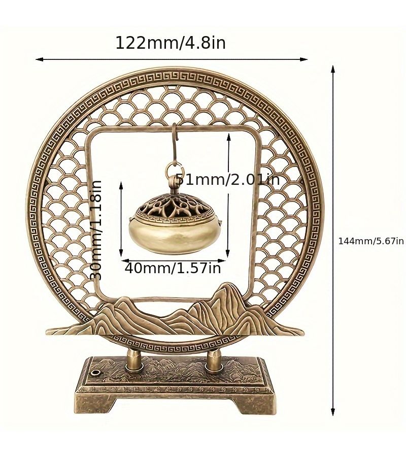 Small Incense Burner With Chains Zinc Alloy Chinese Hanging Holder Elegant Spiritual Home Decor For Living Room Office Temple Easy Installation Traditional Aesthetic - Image 4