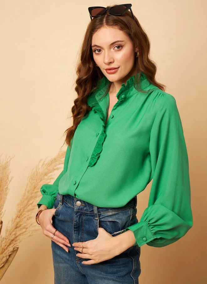 MINT STREET Mint Green Shirt Style Top for Women