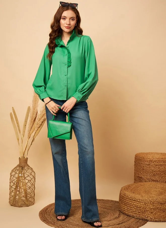 MINT STREET Mint Green Shirt Style Top for Women