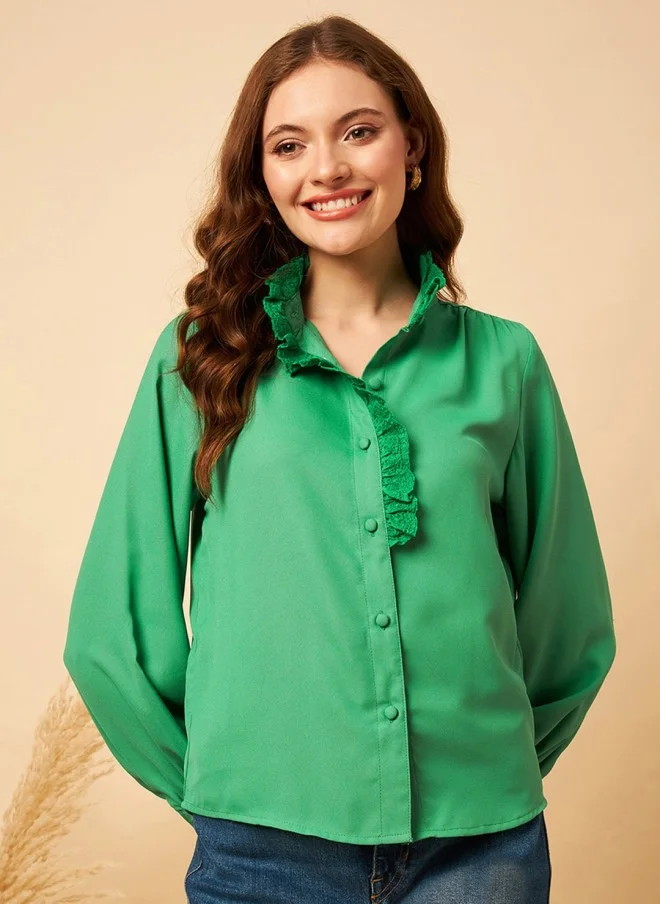 MINT STREET Mint Green Shirt Style Top for Women