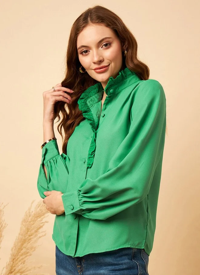 MINT STREET Mint Green Shirt Style Top for Women
