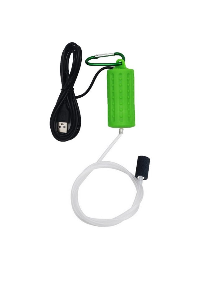 lenpestia - Aquarium Air Pump Mini USB Fish Tank Oxygen Air Pump Portable Ultra Silent Air Aerator Pump Energy Saving Oxygen Bubbler with Air Stone and Single Outlet Silicone Tube 1W (Light Green) - Image 1