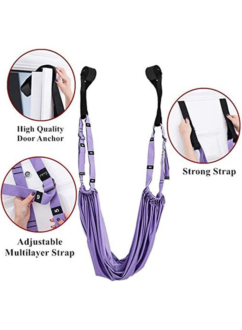 Mmmon Yoga Swing with Door Anchor, Adjustable Height Leg Stretcher Waist Back Stretching Strap Aerial Yoga, Anti-gravity Inversion Exercises Door Flexibility Tensile Trainer for Rehab Pilates Dance Splits (Purple)  - Image 2