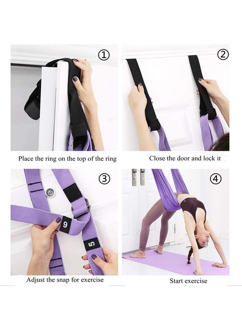 Mmmon Yoga Swing with Door Anchor, Adjustable Height Leg Stretcher Waist Back Stretching Strap Aerial Yoga, Anti-gravity Inversion Exercises Door Flexibility Tensile Trainer for Rehab Pilates Dance Splits (Purple)  - Image 3