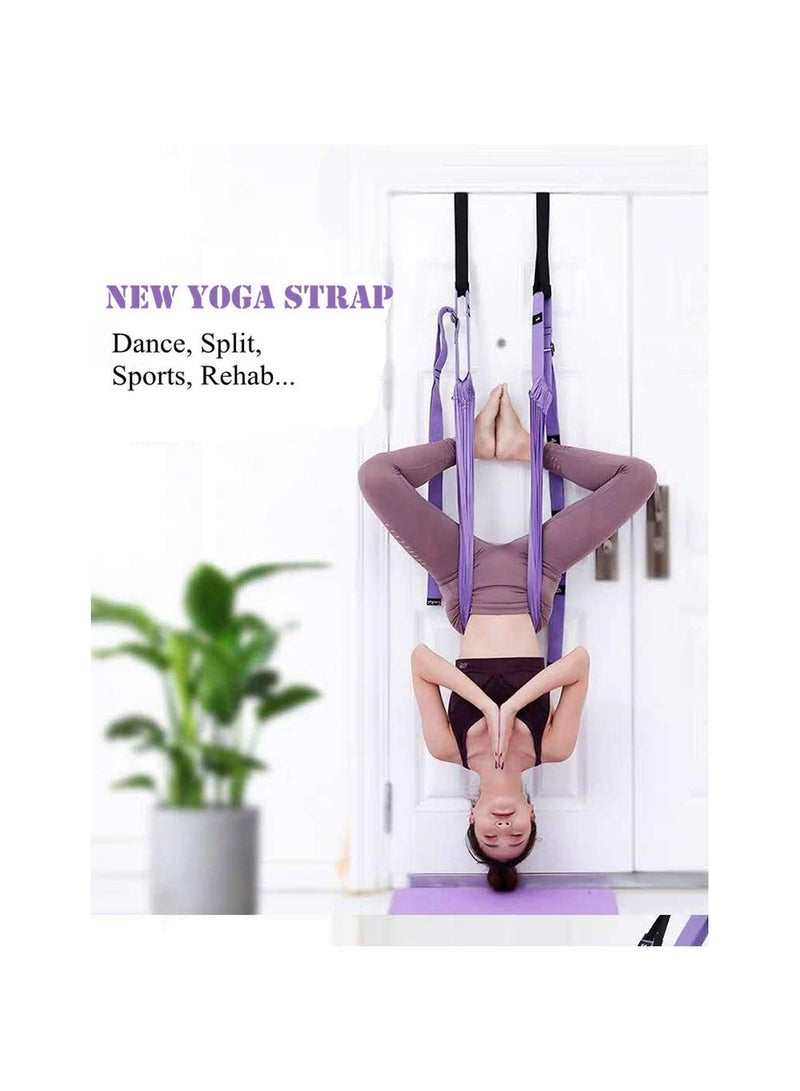 Mmmon Yoga Swing with Door Anchor, Adjustable Height Leg Stretcher Waist Back Stretching Strap Aerial Yoga, Anti-gravity Inversion Exercises Door Flexibility Tensile Trainer for Rehab Pilates Dance Splits (Purple)  - Image 5