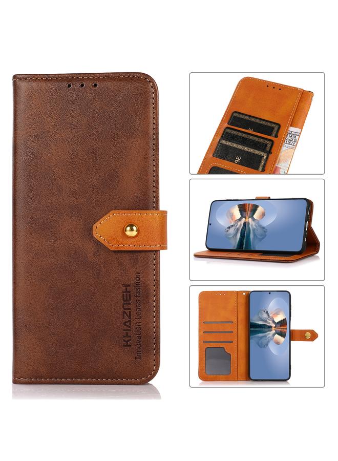 Green Tiger For Honor X8b KHAZNEH Dual-color Cowhide Texture Flip Leather Phone Case(Brown)