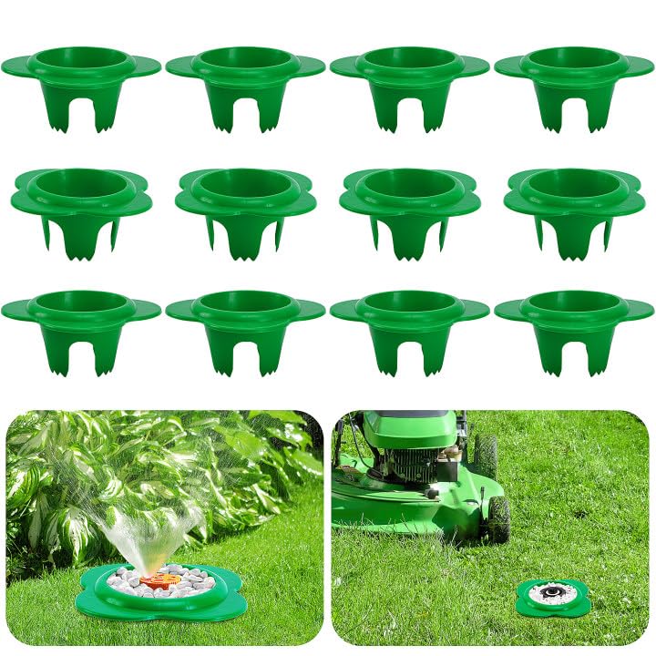 Adnee 12 Pcs Lawn Sprinkler Head Protector, 6 Inch Flower Shaped Sprinkler Donut with 3.8 Inch Inner Diameter, Green Outdoor Lawn Sprinkler Spray Guard to Reduce Damage from Cars and Mowers - Image 1