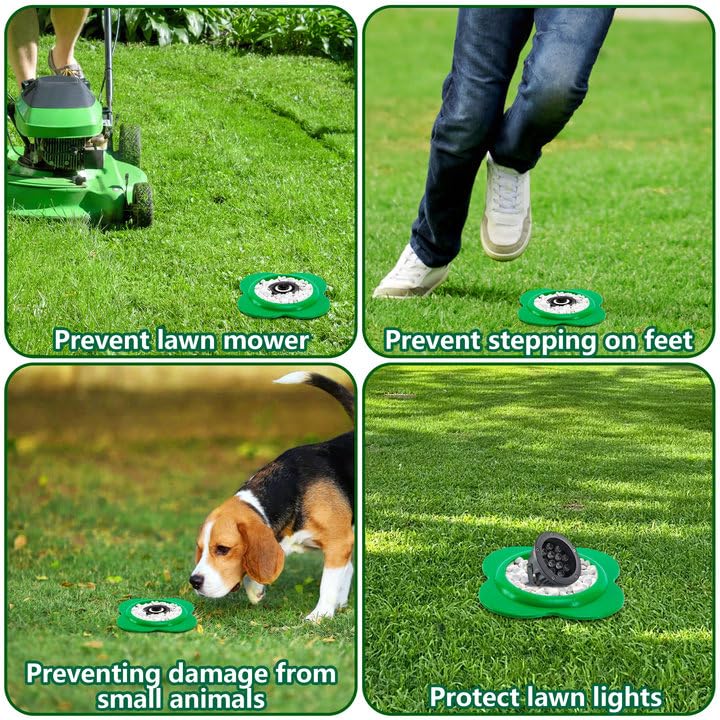 Adnee 12 Pcs Lawn Sprinkler Head Protector, 6 Inch Flower Shaped Sprinkler Donut with 3.8 Inch Inner Diameter, Green Outdoor Lawn Sprinkler Spray Guard to Reduce Damage from Cars and Mowers - Image 4