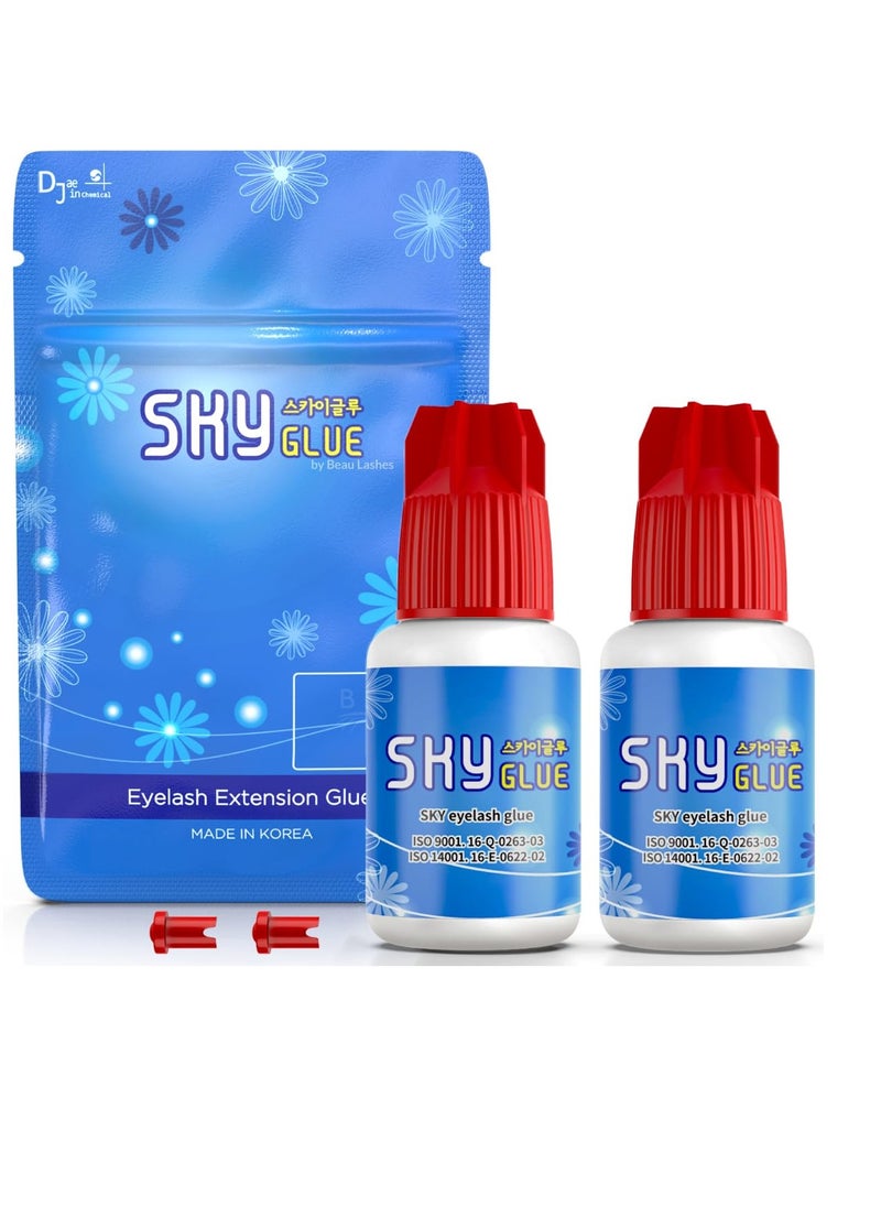 beau lashes 2 Bottles Sky Glue for Eyelash Extensions S+ | Super Strong Black Lash Extension Adhesive for Professional Long Lasting Semi Permanent Individual Lash Extensions | Fast Drying / 7+ Week Retention 5ml  - Image 1
