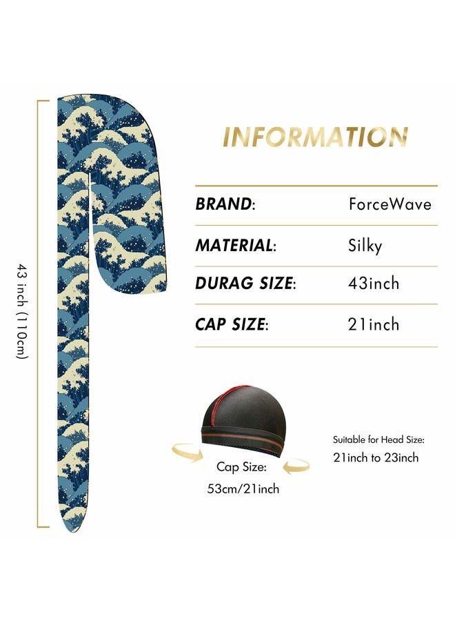 ForceWave 4PCS Silky Durags for Men 360 Waves, Designer Do Rag, Award 1 Wave Cap, Bluewave Blue Black Red, M - Image 2