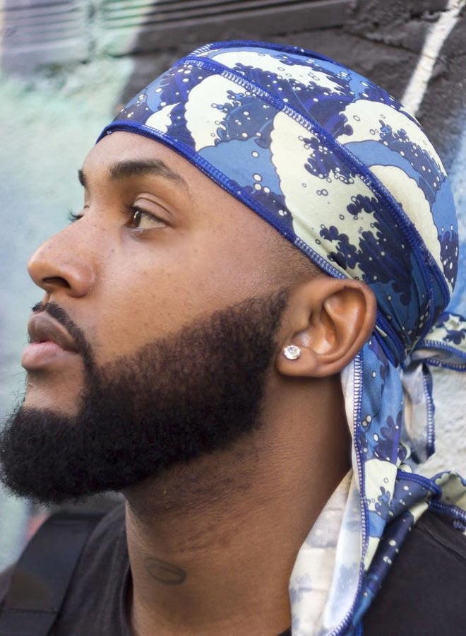 ForceWave 4PCS Silky Durags for Men 360 Waves, Designer Do Rag, Award 1 Wave Cap, Bluewave Blue Black Red, M - Image 5