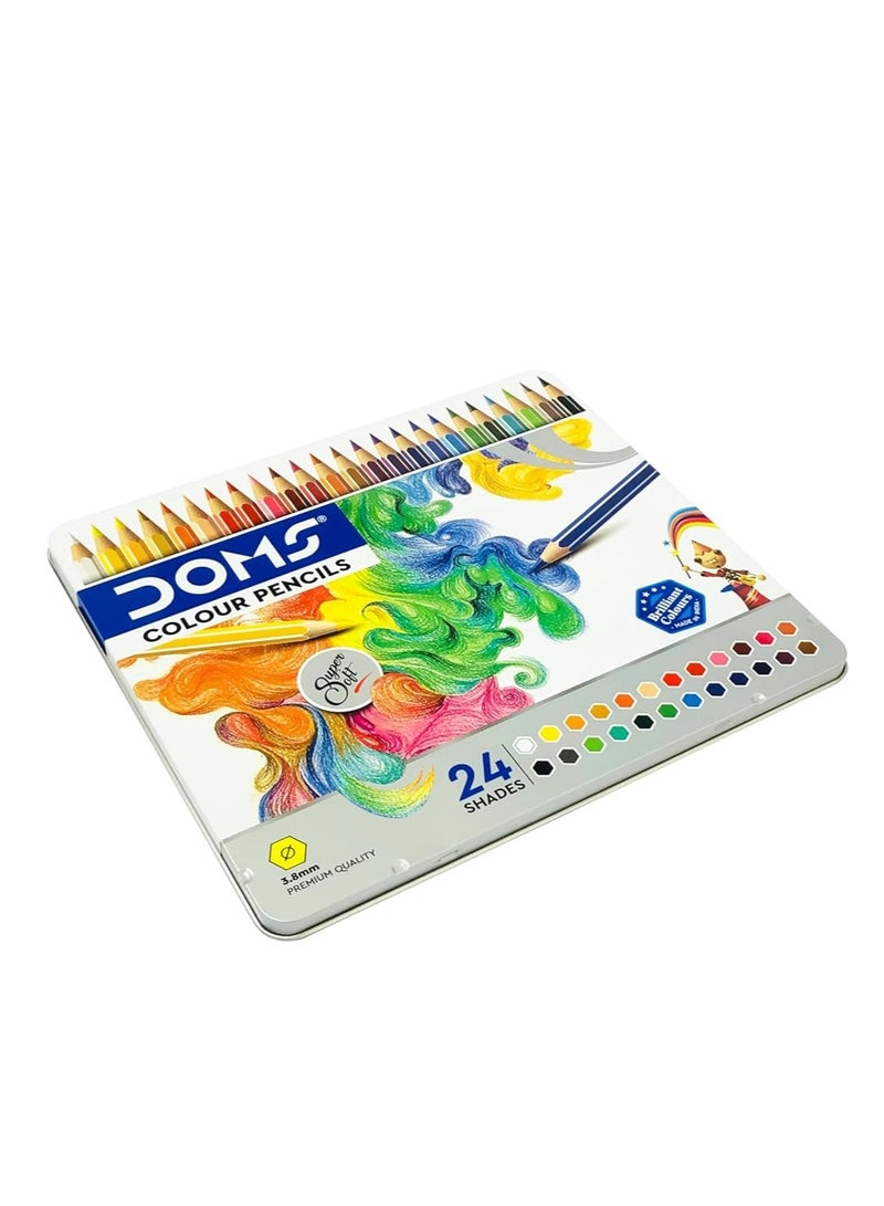 DOMS 24 Shades Super Soft Color Pencils Flat Tin Box|Smooth Color Application|For Blending&Experimenting Different Art Strokes|Non-Toxic&Safe For Childrens|Pack Of 1|Multicolor - Image 2