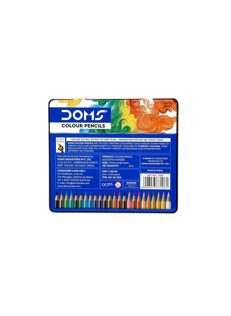DOMS 24 Shades Super Soft Color Pencils Flat Tin Box|Smooth Color Application|For Blending&Experimenting Different Art Strokes|Non-Toxic&Safe For Childrens|Pack Of 1|Multicolor - Image 3