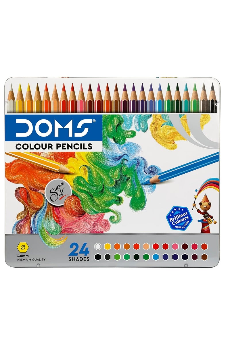 DOMS 24 Shades Super Soft Color Pencils Flat Tin Box|Smooth Color Application|For Blending&Experimenting Different Art Strokes|Non-Toxic&Safe For Childrens|Pack Of 1|Multicolor - Image 1