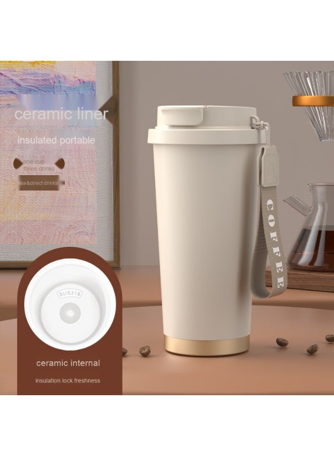 آنا عبوة هدية من أكواب القهوة والماء بسعة كبيرة، مع وعاء داخلي من السيراميك وستانلس ستيل 316، مزودة بشفاطة، مناسبة للاستخدام في السيارة. - Image 3