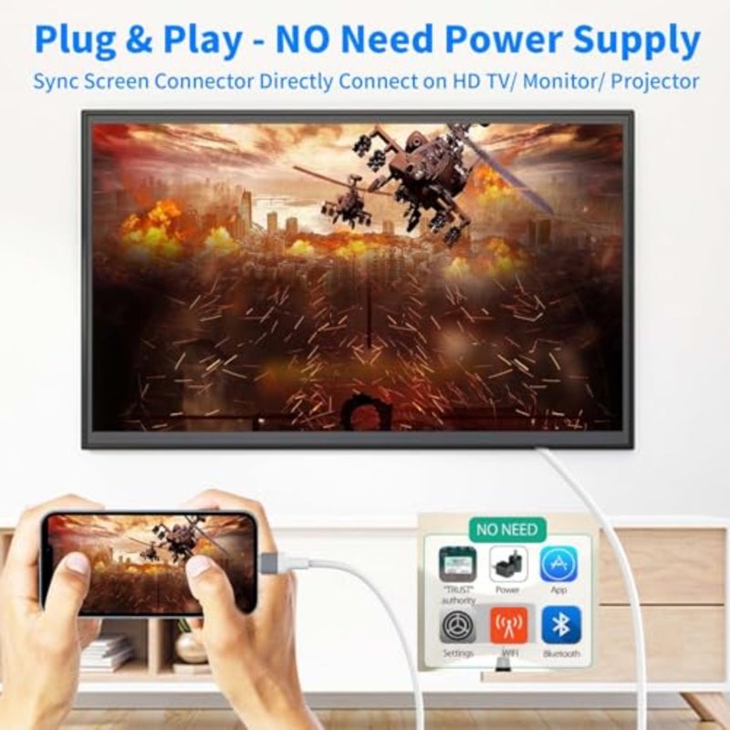 كابل محول Lightning إلى HDMI متوافق مع iPhone iPad، محول Lightning Digital AV بطول 2 متر، كابل موصل تلفزيون عالي الدقة 1080p مناسب لهاتف iPhone iPad iPod على شاشة عرض التلفزيون - Image 3