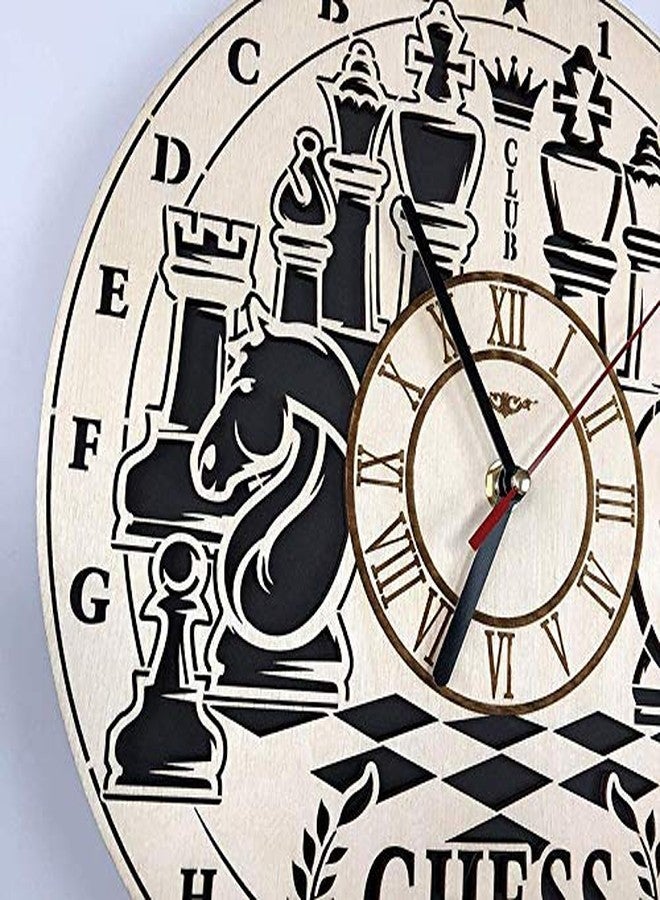 NABSTER Chess Wall Clock Made of Eco Friendly Wood - Unique Gift Idea and Home Decor - Great for Living Room Kitchen Bedroom - 12 Inch - Image 2