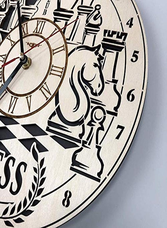 NABSTER Chess Wall Clock Made of Eco Friendly Wood - Unique Gift Idea and Home Decor - Great for Living Room Kitchen Bedroom - 12 Inch - Image 4