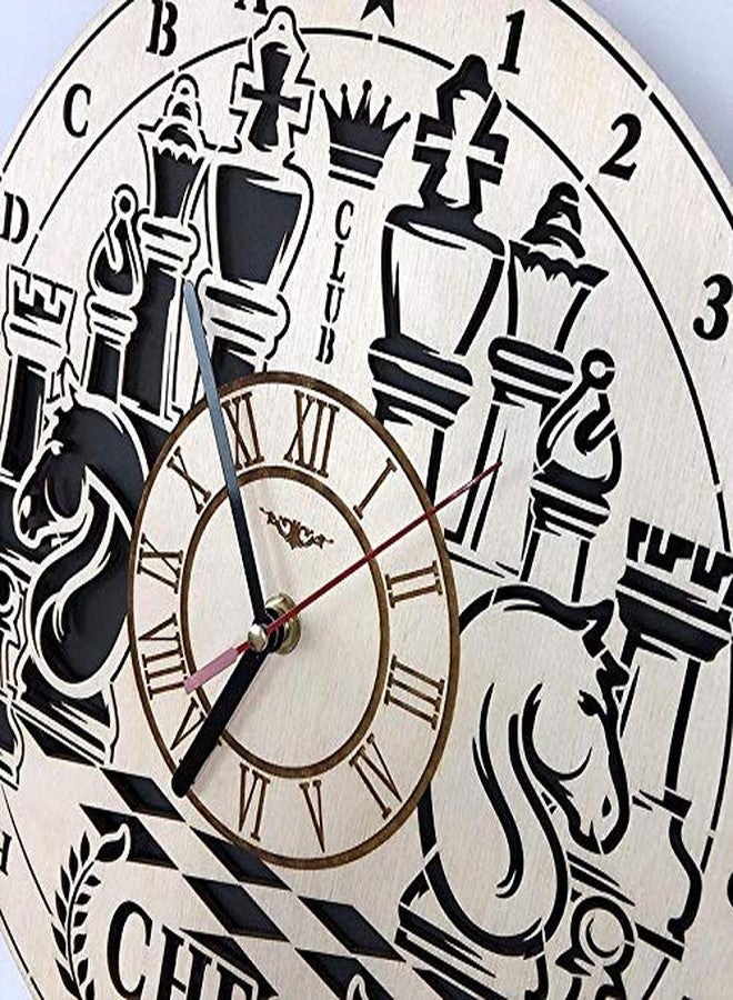 NABSTER Chess Wall Clock Made of Eco Friendly Wood - Unique Gift Idea and Home Decor - Great for Living Room Kitchen Bedroom - 12 Inch - Image 1