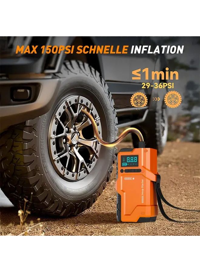 All In One Machine Car Emergency Jump Starter Portable Air Compressor 150 PSI Tire Inflator LED Flashlight Safety Hammer - Image 1