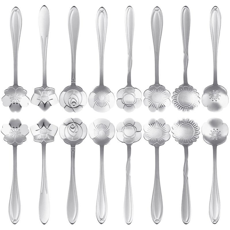 16 Pcs Teaspoon Tea Spoons ESRISE Stainless Steel Cute Coffee Spoon for Tea Party Decorations Silver
