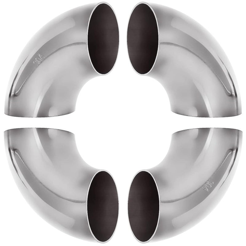 4 Pack 304 Stainless Steel Mandrel Bend Elbow, 90 Degree Exhaust Elbow Pipe, 2.5 Inch OD Mandrel Elbow, Thickness 16GA/.065" for Car Modified Exhaust Elbow Pipe, Stair Handrail, Exhaust System