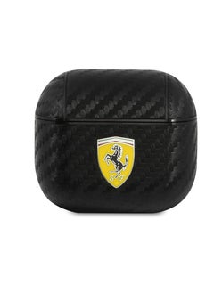 Ferrari PC PU Carbon Yellow Shield Metal Logo Case for Airpods 3 - Black