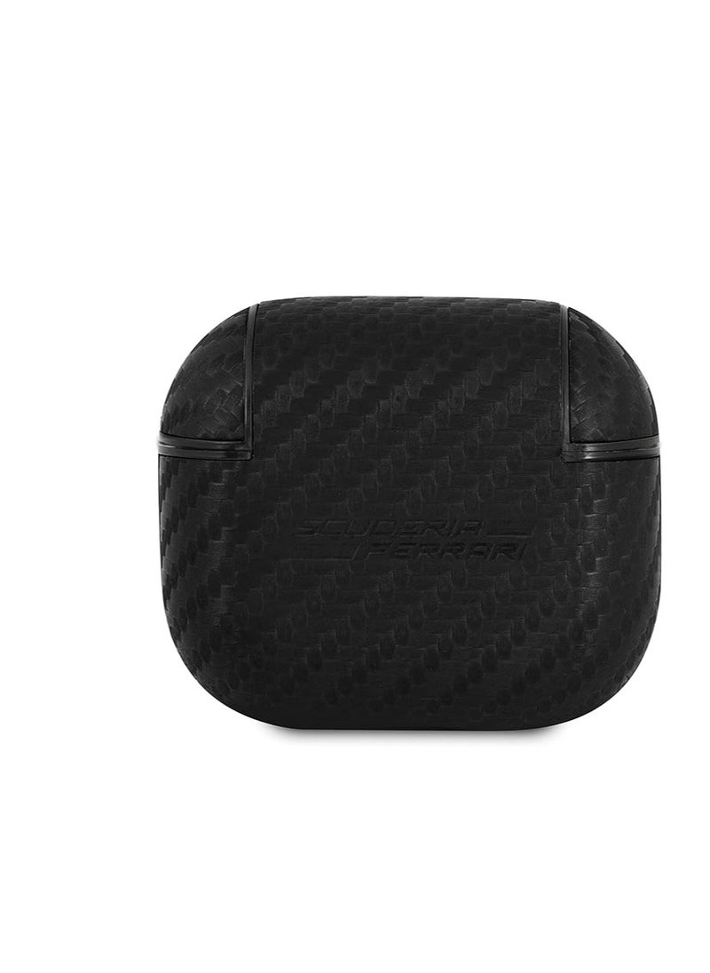 CG MOBILE - Ferrari PC PU Carbon Yellow Shield Metal Logo Case for Airpods 3 - Black - Image 1