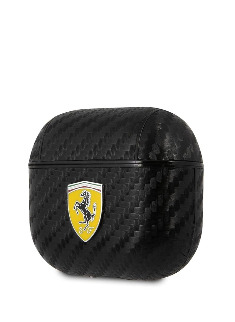 CG MOBILE - Ferrari PC PU Carbon Yellow Shield Metal Logo Case for Airpods 3 - Black - Image 1