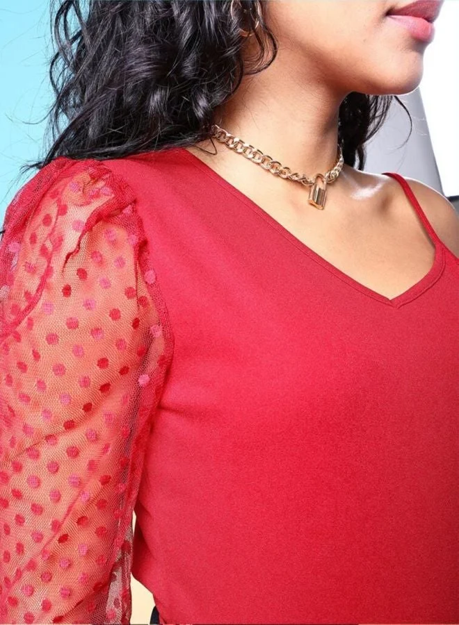 مرفوعة Women Regular Fit Solid Asymmetric Neck Long Sleeve Fitted Top