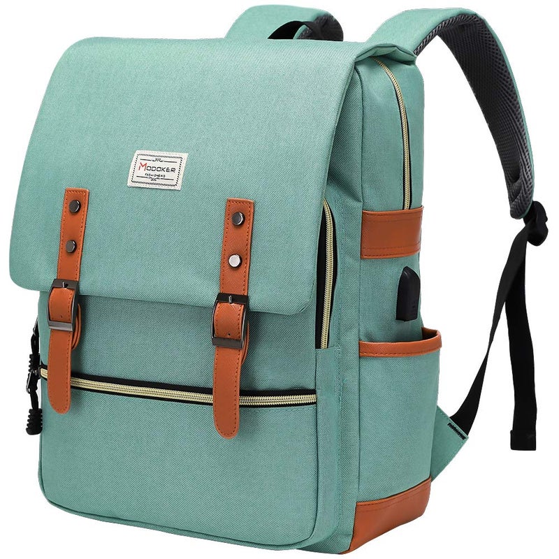 Modoker Modoker Vintage Laptop Backpack for Women Men,Travel Backpacks with USB Charging Port Fashion Backpacks for Working Women Fits 15.6Inch Notebook, Green  - Image 1