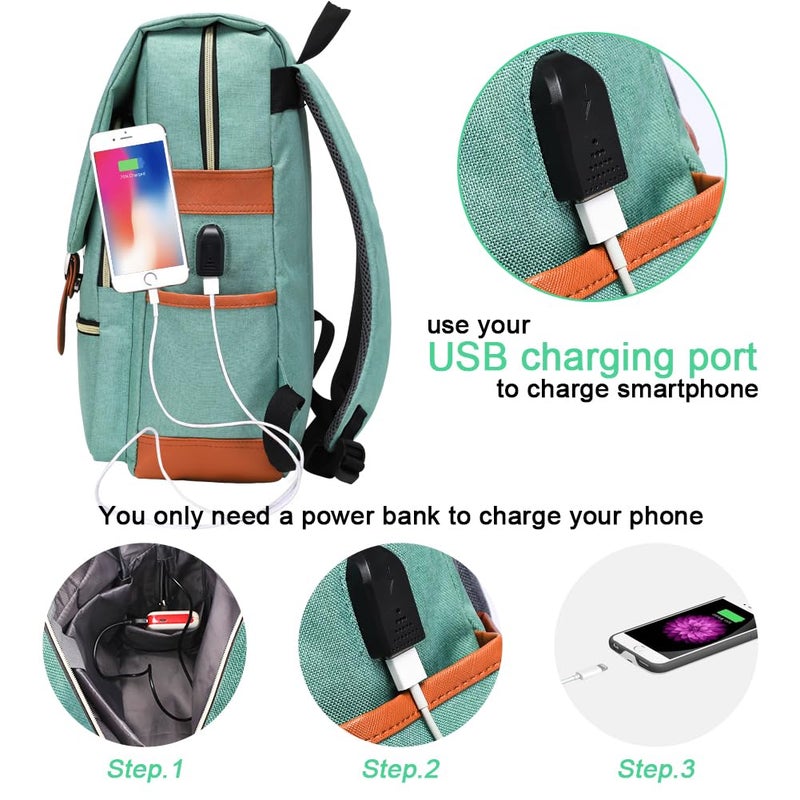 Modoker Modoker Vintage Laptop Backpack for Women Men,Travel Backpacks with USB Charging Port Fashion Backpacks for Working Women Fits 15.6Inch Notebook, Green  - Image 3