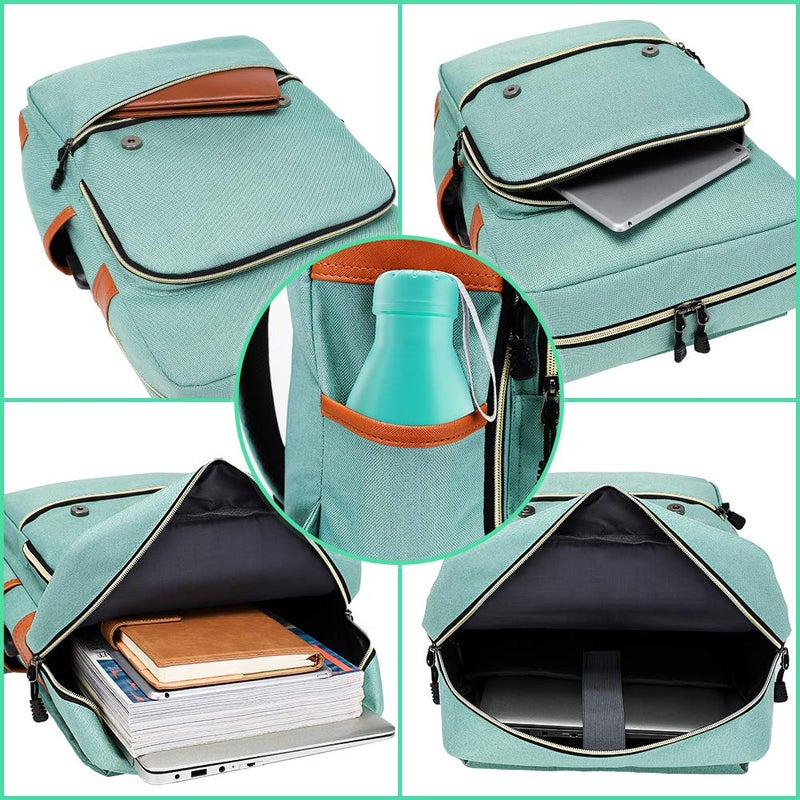 Modoker Modoker Vintage Laptop Backpack for Women Men,Travel Backpacks with USB Charging Port Fashion Backpacks for Working Women Fits 15.6Inch Notebook, Green  - Image 4