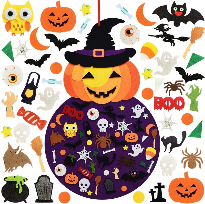 THAWAY DIY Halloween Felt Pumpkin Witch Hanging Decor Felt Crafts and Kits Adhesive Ornaments Halloween Party Favor Decorations Indoors Outdoors (2.8FT) - Image 1
