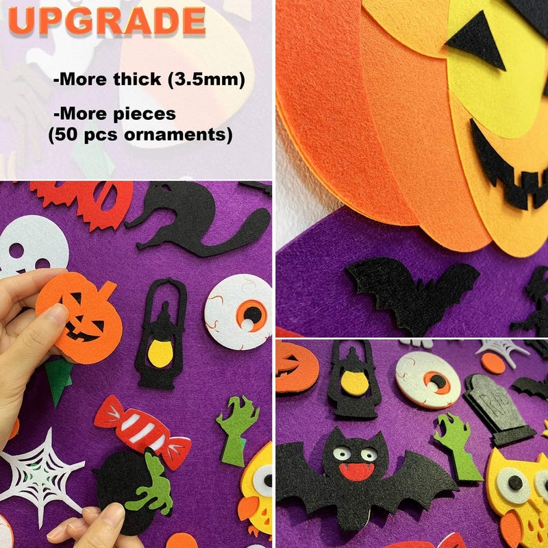 THAWAY DIY Halloween Felt Pumpkin Witch Hanging Decor Felt Crafts and Kits Adhesive Ornaments Halloween Party Favor Decorations Indoors Outdoors (2.8FT) - Image 4