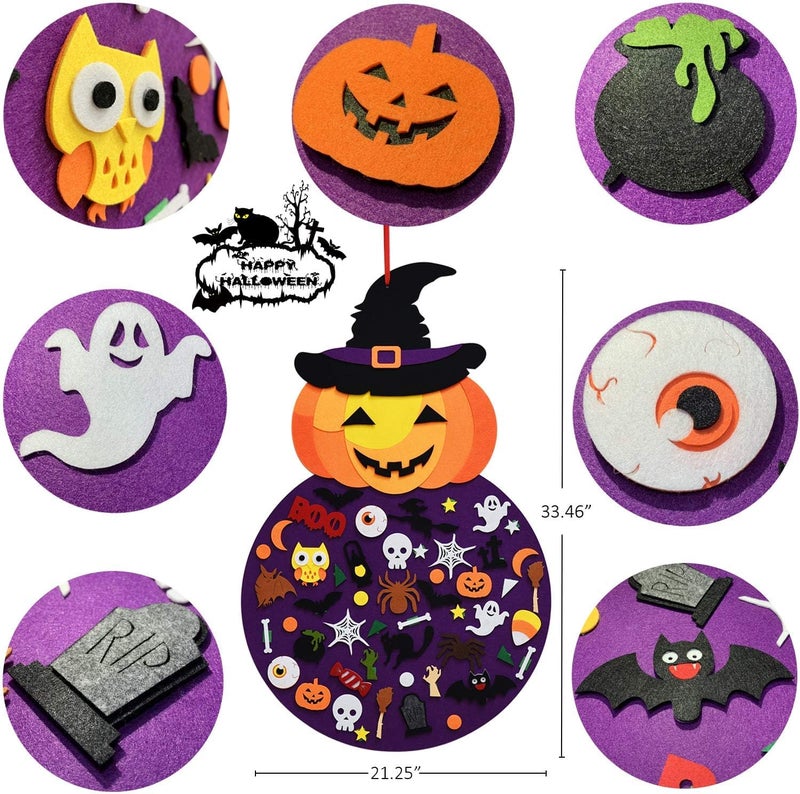 THAWAY DIY Halloween Felt Pumpkin Witch Hanging Decor Felt Crafts and Kits Adhesive Ornaments Halloween Party Favor Decorations Indoors Outdoors (2.8FT) - Image 3