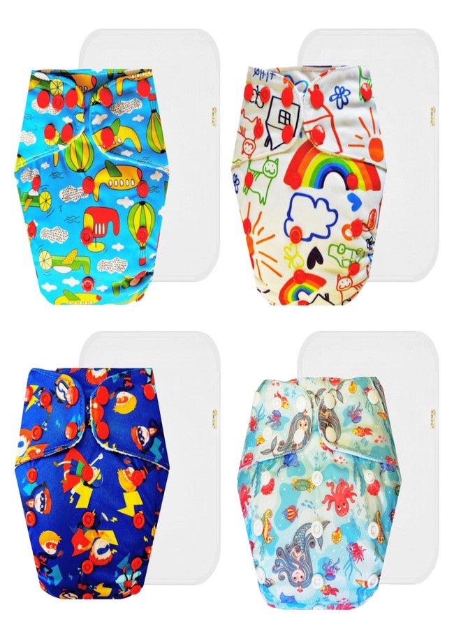 حفاضات دمبلدو القماشية الممتازة مع حشوة قطنية (عبوة من 4) | مضادة للحساسية | وسادة ماصة من 6 طبقات | أزرار كبس قابلة للتعديل | مثالية لفصل الصيف الهندي | من 3 أشهر إلى 3 سنوات | للجنسين - Image 1