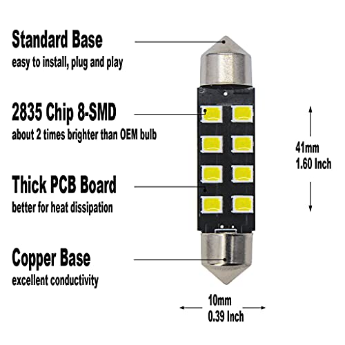 Yoper 211-2 212-2 6411 578 LED Light Bulbs for Interior Dome Map Door Courtesy License Plate White Canbus Error Free Festoon (41MM) - Image 2