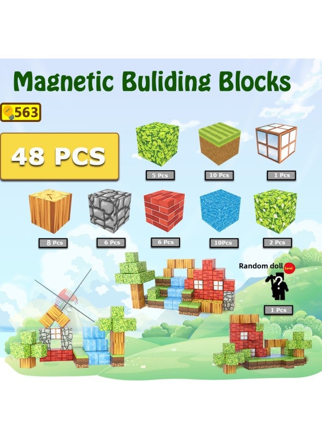 [Direct Supply] My Magnetic World Building Blocks Strong Magnetic Geometric Building Blocks Strong Magnetic Toys Puzzle Toys 2.-Color:563-forest Castle-48 Same Model (20mm Eight Strong Magnets) - Image 1