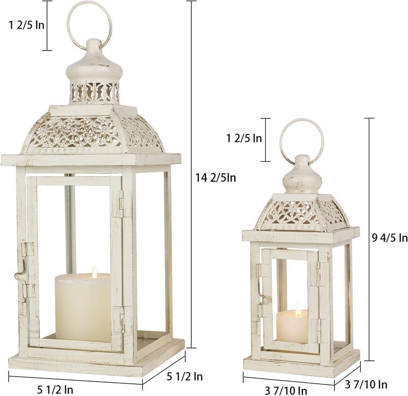 DECORKEY Large Lantern Decorative Outdoor & Indoor, Set of 2 (14â€™â€™&10â€™â€™) Metal Candle Lanterns Decor, Vintage Hanging Candle Holder for Front Porch Patio Wedding Farmhouse Home, Spring Decoration - Image 5
