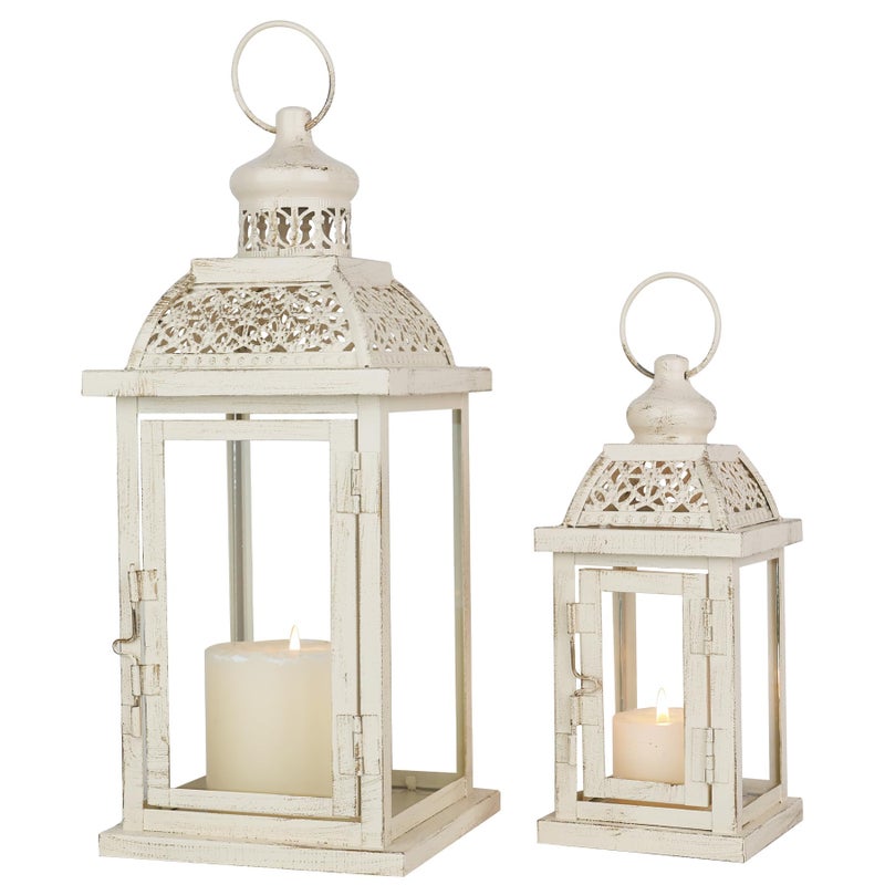 DECORKEY Large Lantern Decorative Outdoor & Indoor, Set of 2 (14â€™â€™&10â€™â€™) Metal Candle Lanterns Decor, Vintage Hanging Candle Holder for Front Porch Patio Wedding Farmhouse Home, Spring Decoration - Image 1