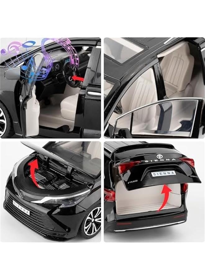 1:24 Sienna Car Model, Pull Back Diecast Toy Car with Sounds＆Lights for Kids Boys Girls and Adults, Gift Black  - Image 4
