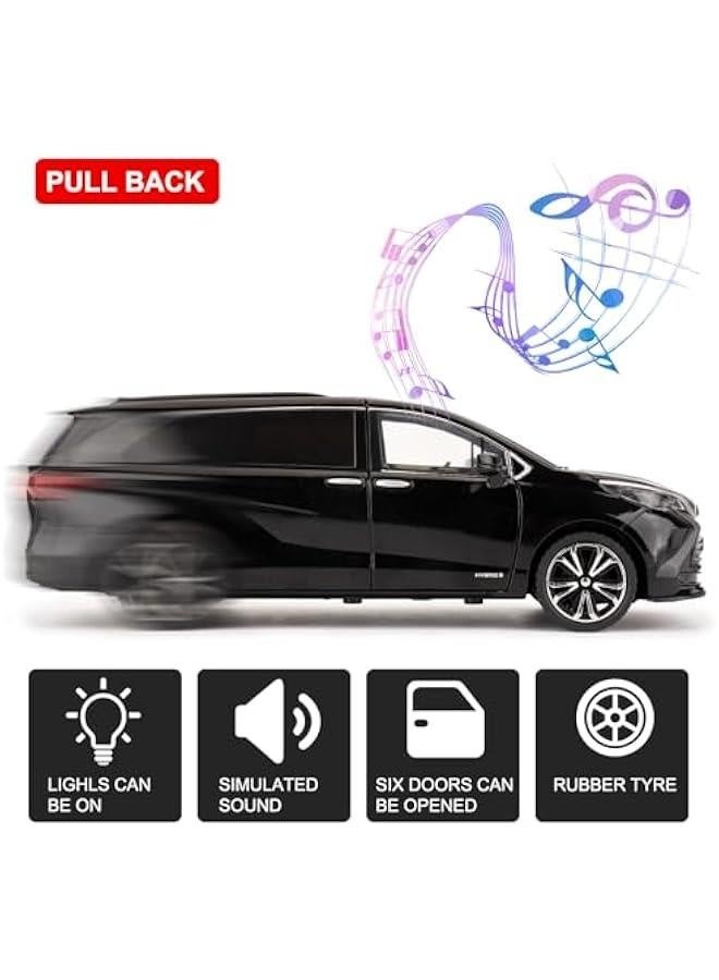 1:24 Sienna Car Model, Pull Back Diecast Toy Car with Sounds＆Lights for Kids Boys Girls and Adults, Gift Black  - Image 2