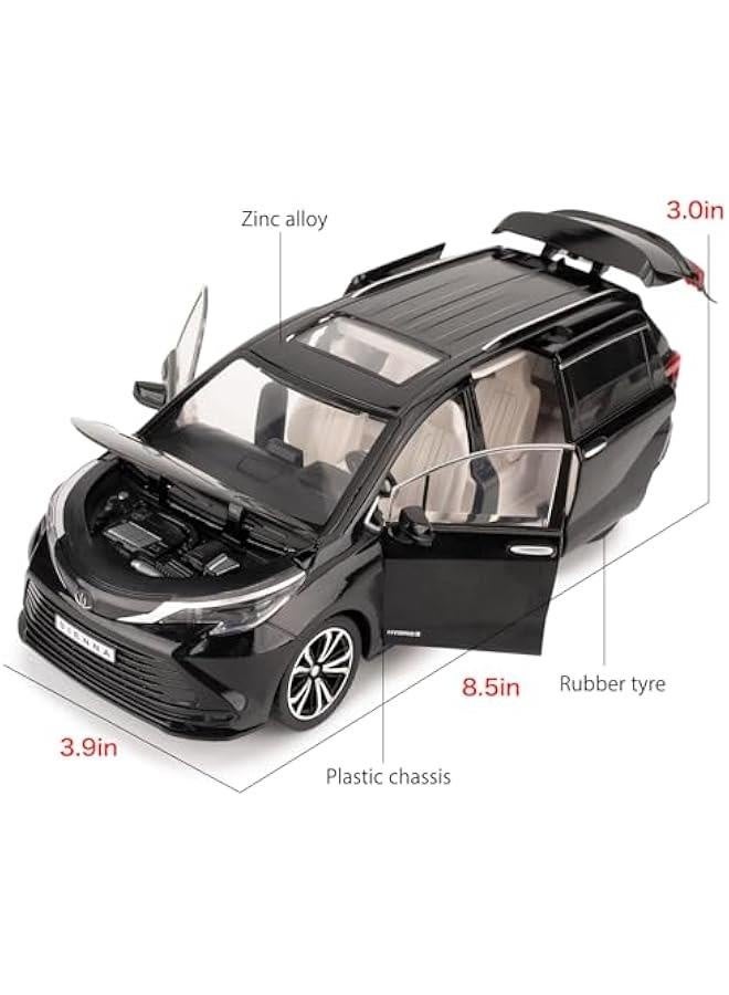 1:24 Sienna Car Model, Pull Back Diecast Toy Car with Sounds＆Lights for Kids Boys Girls and Adults, Gift Black  - Image 3