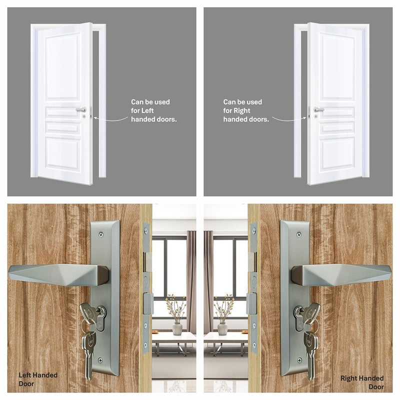 Yale Mortise Door Lock Handle Set Premium Door Locks for Main Door with 3 Keys | Door Handle Lock for Bedroom/Home/Office/Hotel Suitable for Left & Right Handed Doors (SM-01-02, Satin Steel) - Image 4