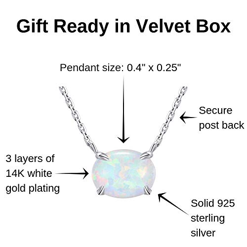 Ellena Rose Sterling Silver Opal Necklace, 925 Sterling Silver & 14K White Gold Plating, October Birthstone Necklace, Small Oval Opal Jewelry For Women, Gemstone Necklace, Simple Necklace (White Gold) - Image 5