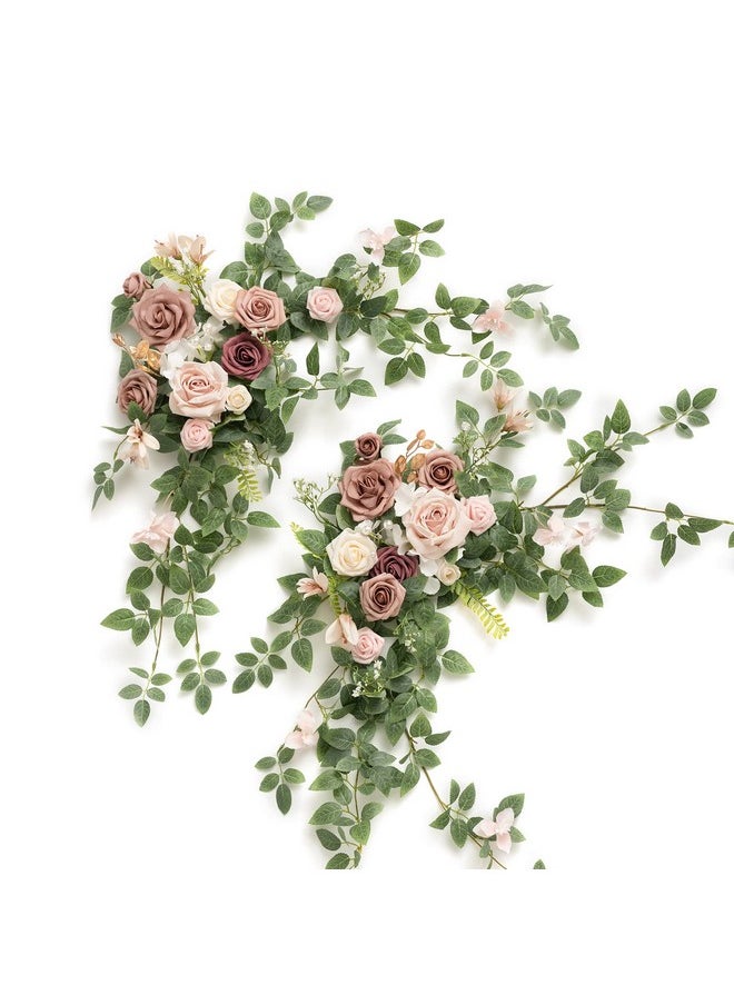 لينجز مومينت قطعتان من زهور Dusty Rose المقوسة، زهور صناعية، قطع مركزية لحفلات الزفاف، إكليل زهور صناعية، ترتيبات خضراء لحفلات الخطوبة، ديكور طاولة على شكل قلب، لافتات ترحيب على الحائط  - Image 1