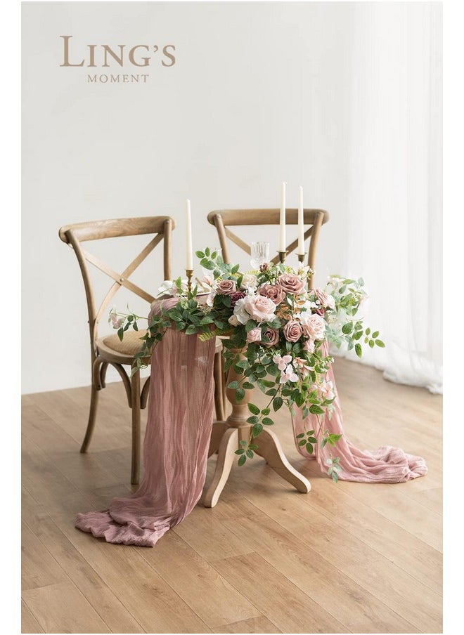 لينجز مومينت قطعتان من زهور Dusty Rose المقوسة، زهور صناعية، قطع مركزية لحفلات الزفاف، إكليل زهور صناعية، ترتيبات خضراء لحفلات الخطوبة، ديكور طاولة على شكل قلب، لافتات ترحيب على الحائط  - Image 2